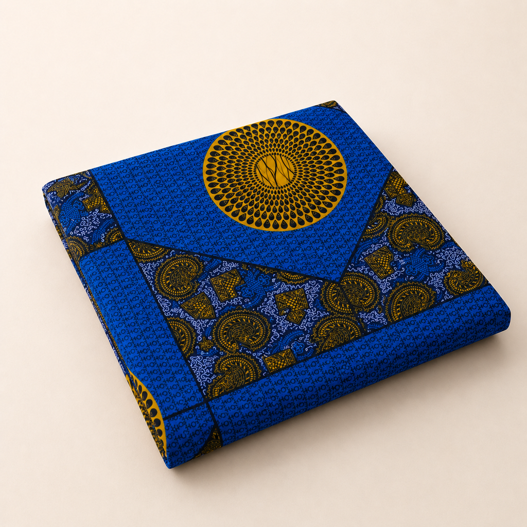 [wax24-006] Éclipse Dorée - Tissu Wax Essentiel Wintarget 100% Coton - Bleu Roi et Or