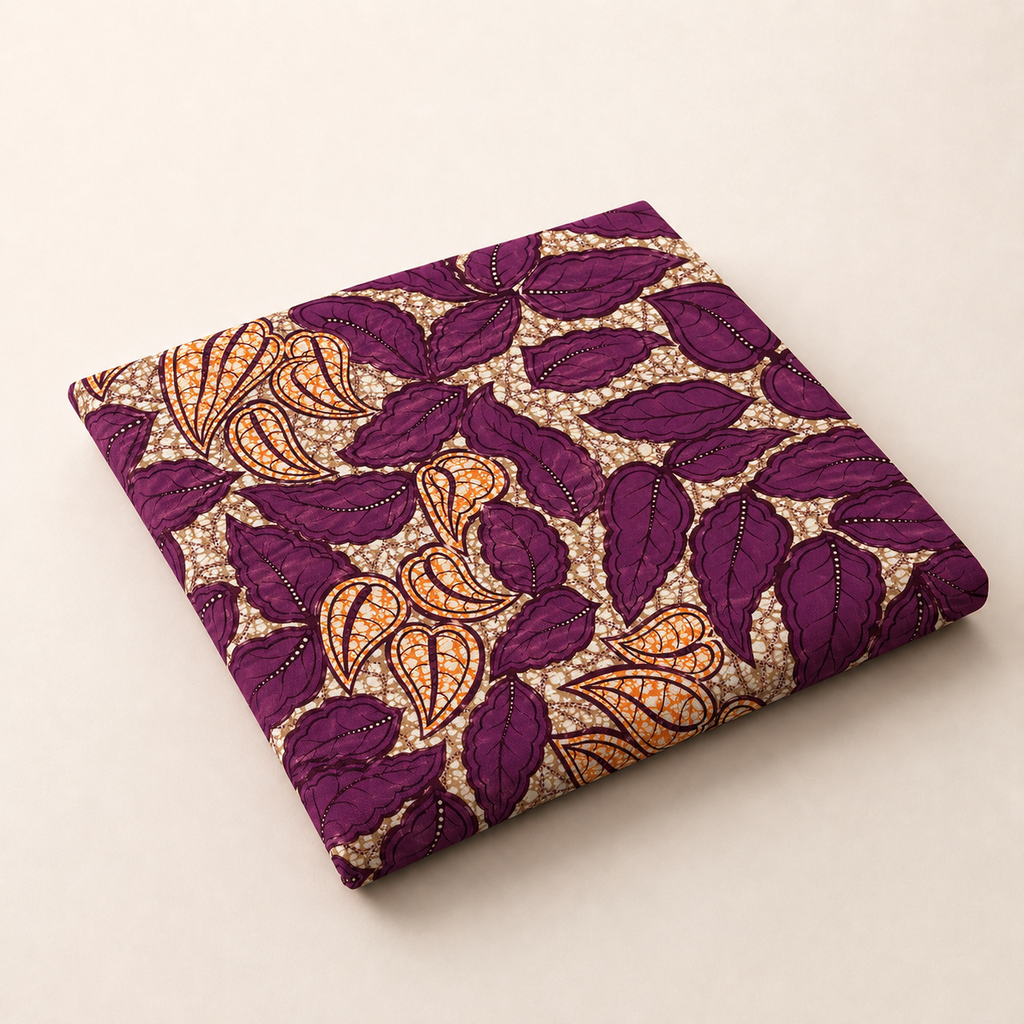 Velours Prune -Tissu Wax Essentiel Ronvital 100% Coton - Imprimé Végétal Violet